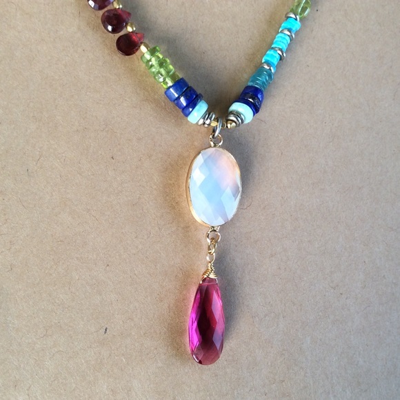 Handcrafted Sundance Charm natural Multi Gemstone Necklace Stunning NEW - Picture 3 of 11
